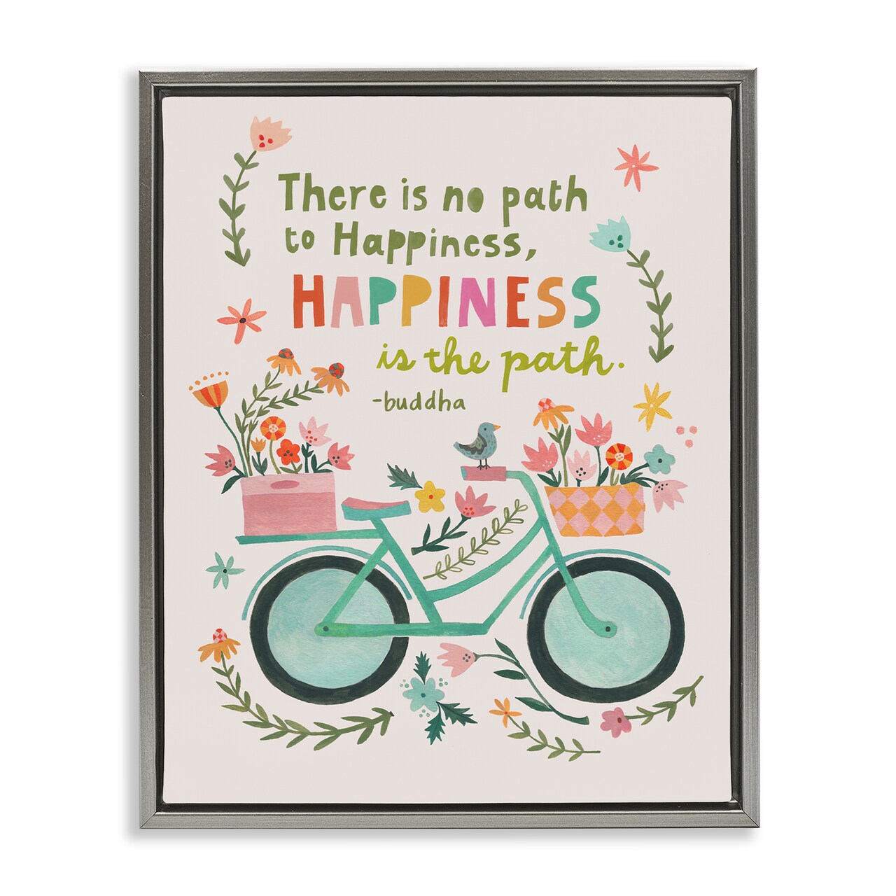 Stupell Industries Happiness Is The Path Framed Floater Canvas Wall Art Design by Irene Chan